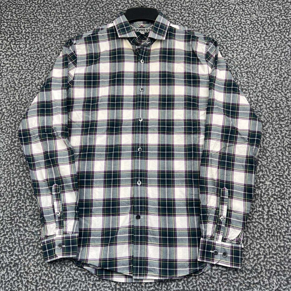 Express Button Up Shirt Men Medium 15-15.5 Long Sleeve Plaid Cotton Collared